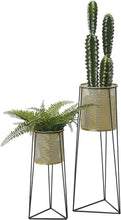 Lade das Bild in den Galerie-Viewer, Blumenständer im 2er Set Pflanzständer aus Metall Blumentopf Ständer mit Übertopf Blumentopfhalter 2-TLG