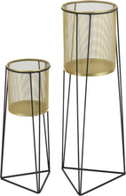 Lade das Bild in den Galerie-Viewer, Blumenständer im 2er Set Pflanzständer aus Metall Blumentopf Ständer mit Übertopf Blumentopfhalter 2-TLG