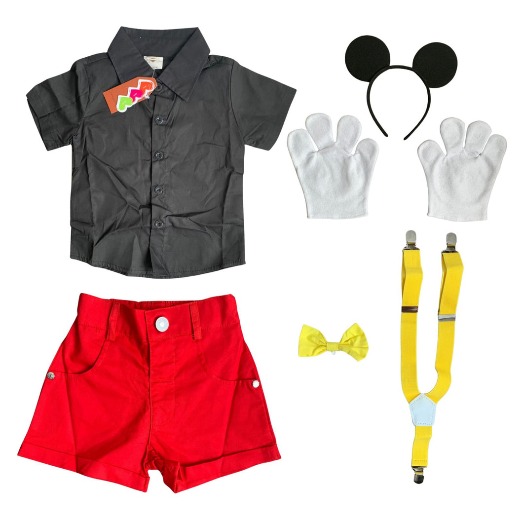 Kostüm Mickey Mouse, Hemd, Maus Ohren Haarreif und Handschuhe, 80