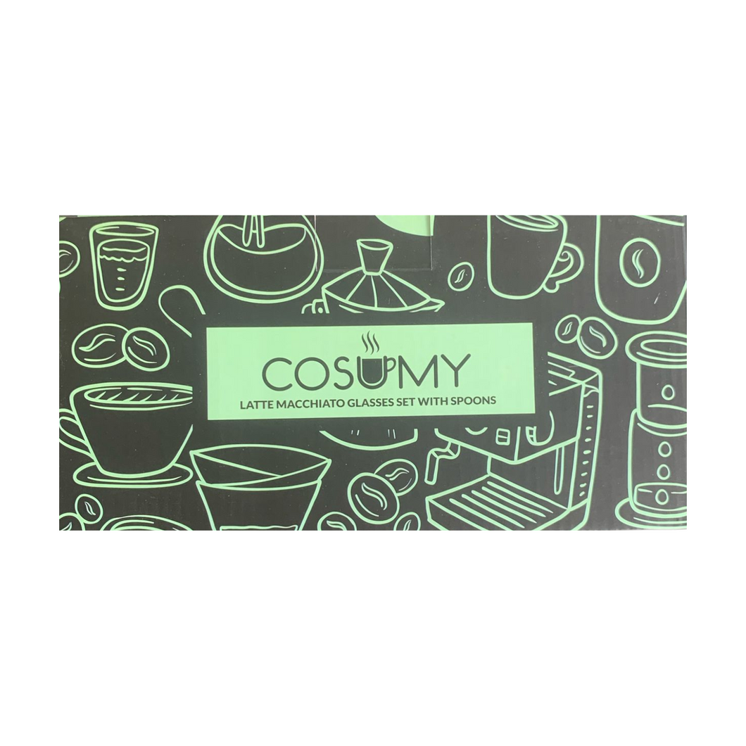 Cosumy 5 Latte Macchiato Gläser mit Henkel und Löffel, 300ml