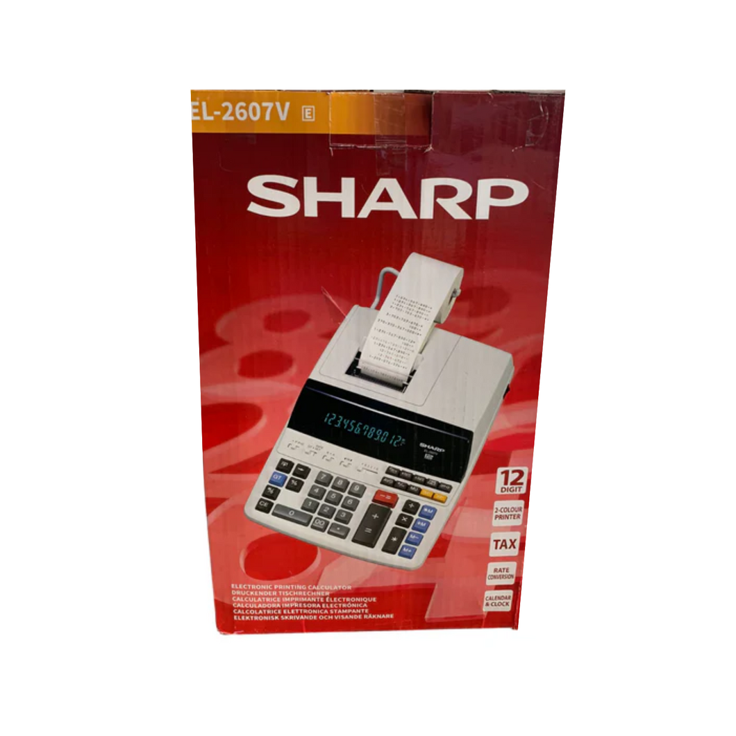 Sharp Druckender Tischrechner EL-2607V (12-stellig, schwarz rote Druckfarben) weiß