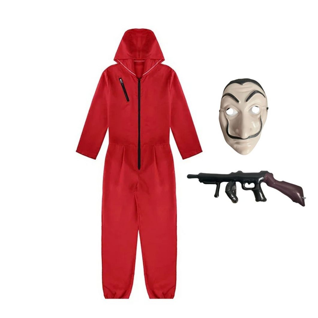 Kostüm Bankräuber Overall für Karneval Dieb Rot