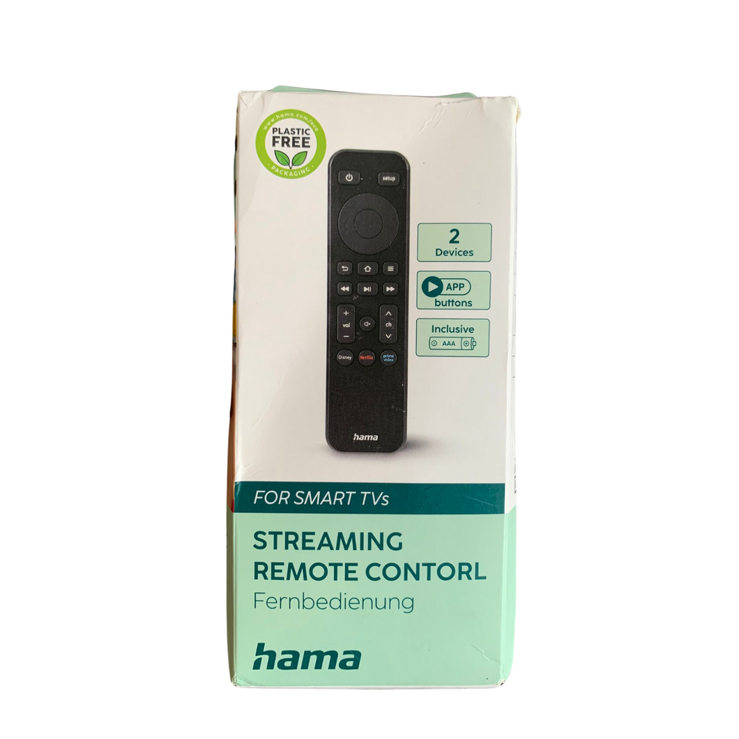 Hama Fernbedienung universal für Smart TV + Streamingdienste (TV Fernbedienung mit App Taste Netflix, Prime Video, Disney+, Ersatzfernbedienung programmierbar u. lernfähig, beleuchtete Tasten) schwarz