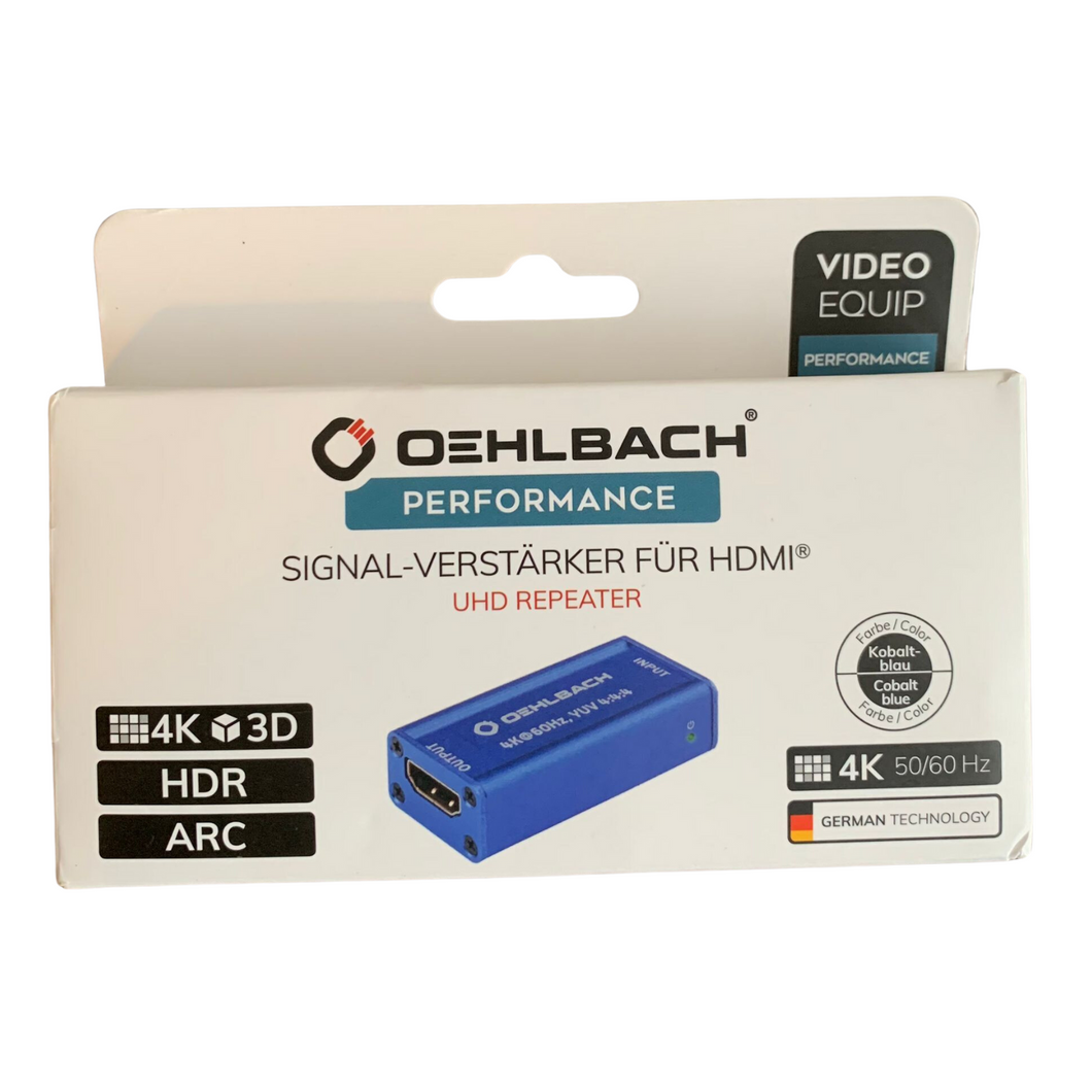 Oehlbach UltraHD Repeater (HDMI Signalverstärker für UltraHD Signale, HDR, Dolby Vision, 4K mit 60Hz, HDCP 2.2) - Kobaltblau