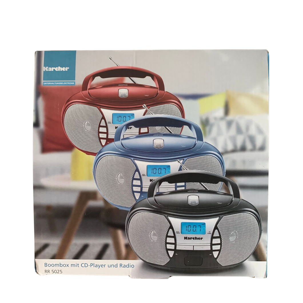 Karcher RR 5025-R tragbares CD Radio (CD-Player, Boomboxen, UKW Radio, Batterie/Netzbetrieb, AUX-In) rot