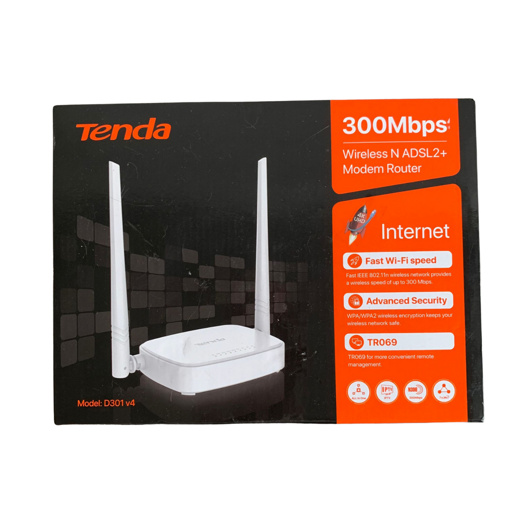 Tenda D301 N300 WLAN Router, Modem Router, 2.4GHz Single-Band, 2 * 5dBi Antennen