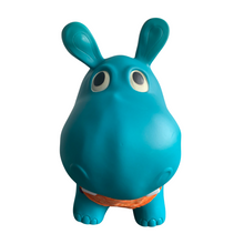Lade das Bild in den Galerie-Viewer, Hüpftier Hippo mit Handpumpe, 42cm Aufblasbarer Blauer Hüpfball in Tierform
