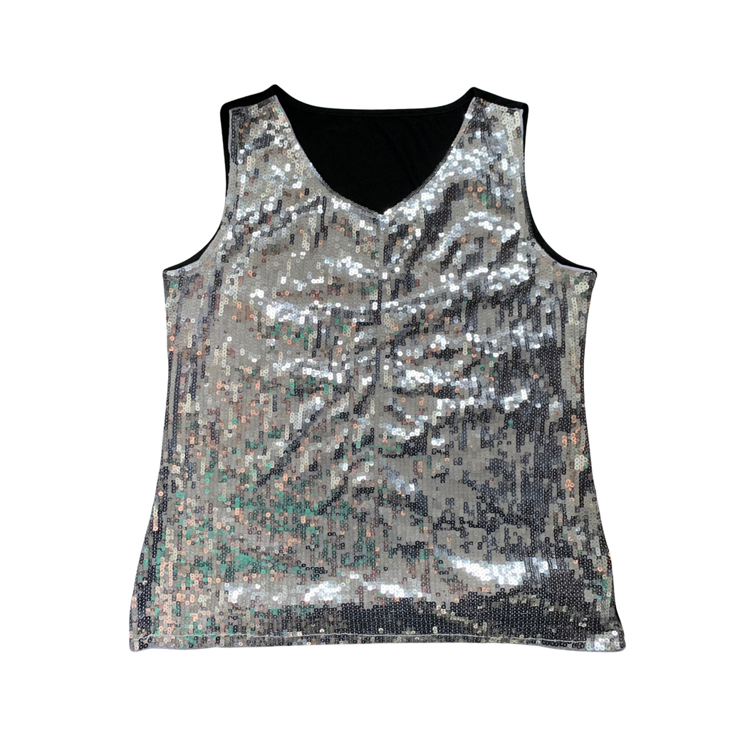 Pailletten Top Silber, Glitzertop, Disco Queen, L/XL