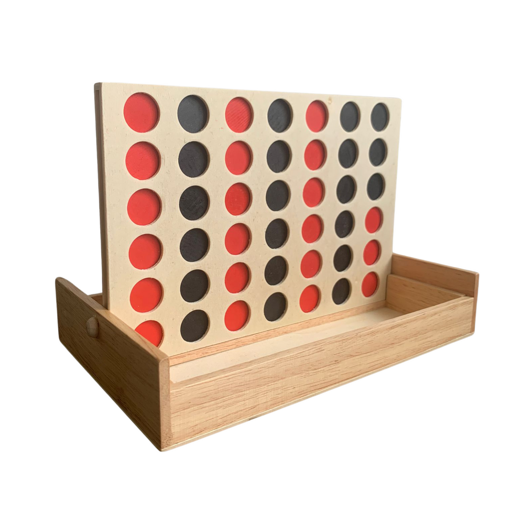 Spiel vier in Einer Reihe, Jaques of London, Spielsteine und Box aus Holz