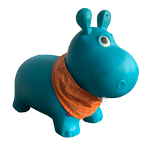 Lade das Bild in den Galerie-Viewer, Hüpftier Hippo mit Handpumpe, 42cm Aufblasbarer Blauer Hüpfball in Tierform
