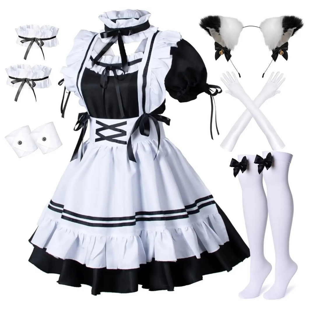 Kostüm Lolita, Anime Dienstmädchen French Maid, Hausmädchen, pelzige Katze, 5XL