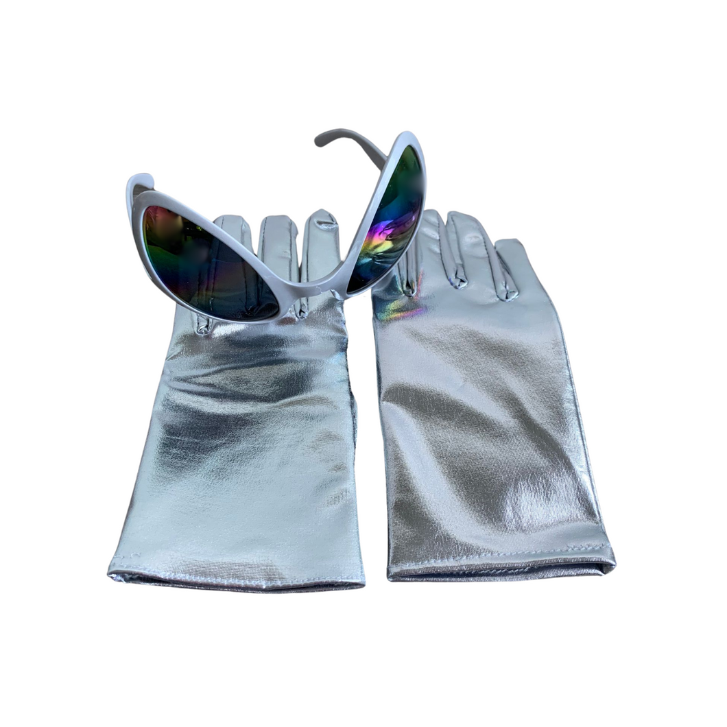 Kostüm Zubehör Alien, Brille und Handschuhe