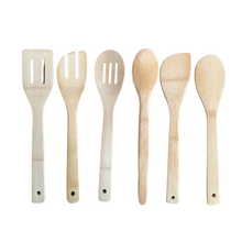 Lade das Bild in den Galerie-Viewer, Küchenhelfer Set Bambus 7-teilig, Kochlöffel, Relaxdays, 30 cm
